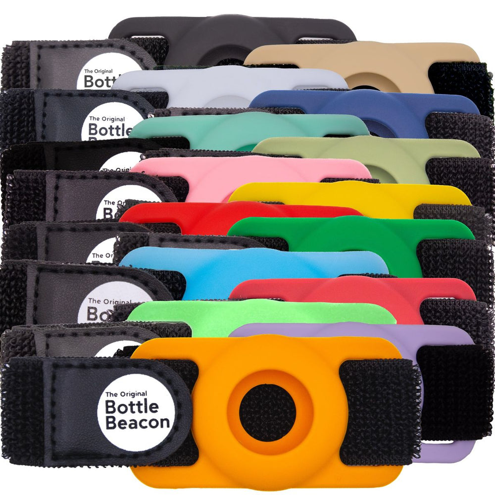 A stack of Bottle Beacon straps in many colors